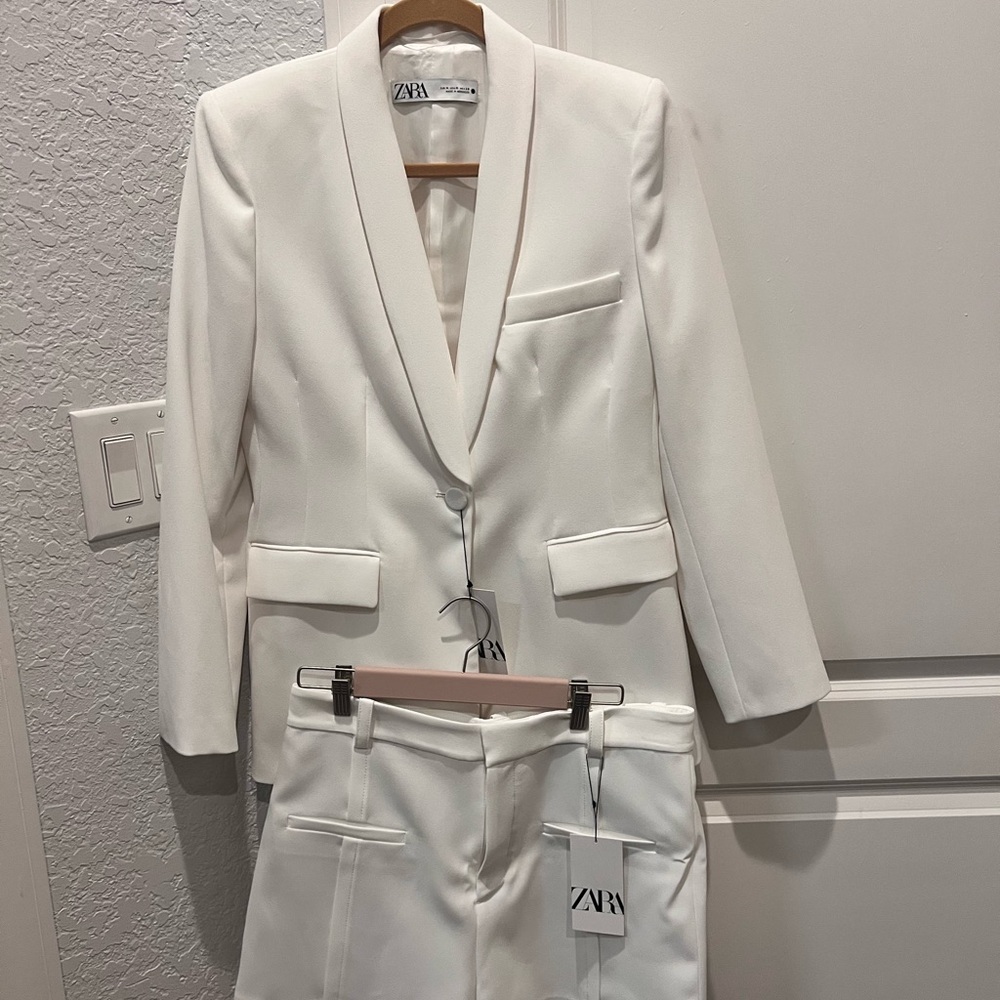 Zara White Tailored Suit Set with Notched Lapels